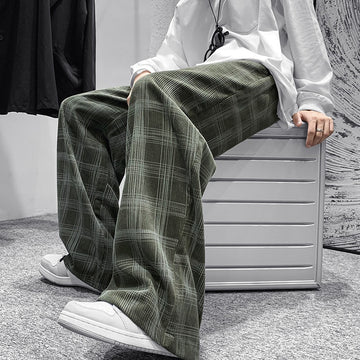 Autumn Corduroy Pants Men Fashion Retro Casual Plaid Pants Men Streetwear Hip Hop Loose Straight Trousers Male Large Size S-5XL aidase-shop